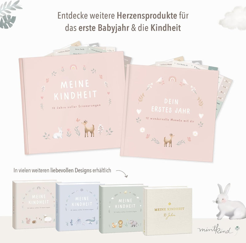 "Meine Kindheit" Erinnerungsalbum Rosa + Sticker Set I deine ersten 10 Jahre I Fotoalbum Kinder Gesc