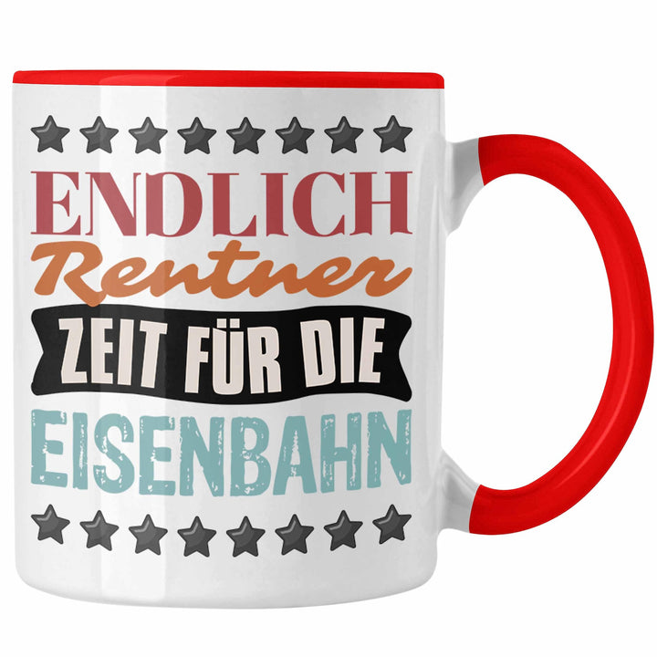 Trendation - Eisenbahner Tasse Geschenk für Modelleisenbahn-Fans Geschenkidee Endlich Rente Zeit für