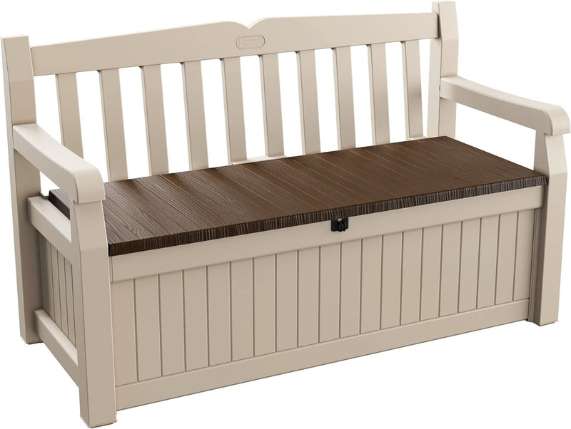 Keter Sitzbank Eden für Balkon und Garten, integrierte Kissenbox mit 265 l Stauraum, braun/beige, 14