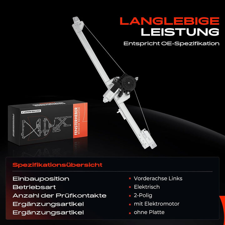 Frankberg Fensterheber Mit Motor Vorne Links Kompatibel mit Vivaro J7 F7 E7 Primastar X83 Trafic II
