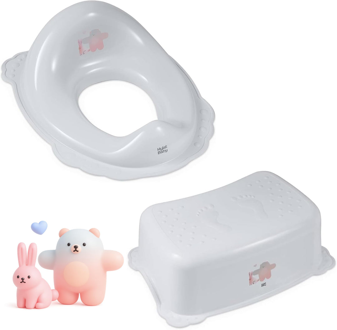 Hylat Baby Kinderhocker & Kindertoilettensitz Set - Rutschfester Tritthocker + Toilettenaufsatz für