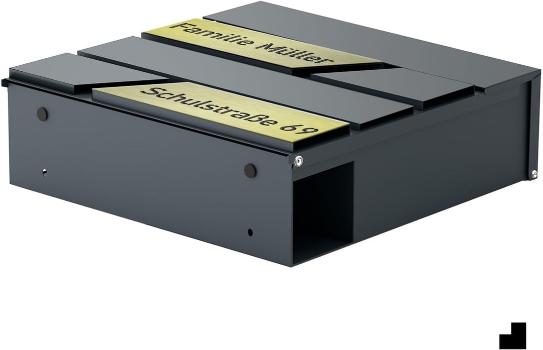 Design Anthrazit Briefkasten mit Hausnummer & Ihre Namen Gravur Personalisiert, Wandbriefkasten mit