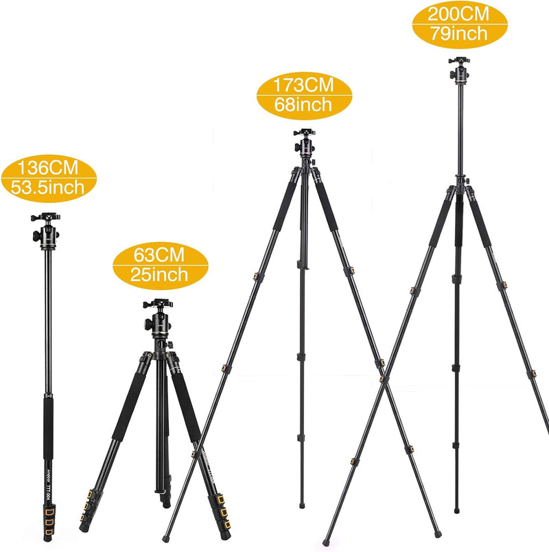 Andoer 200CM / 78inch Kamera Stativ 2 in 1 Aluminium-Wende-Einbeinstativ für DSLR mit 360-Grad-Kugel