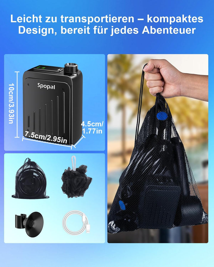Spopal Campingdusche kompakt, IPX8 wasserdicht, tragbare Campingdusche mit Farbiger Stufenanzeige, D