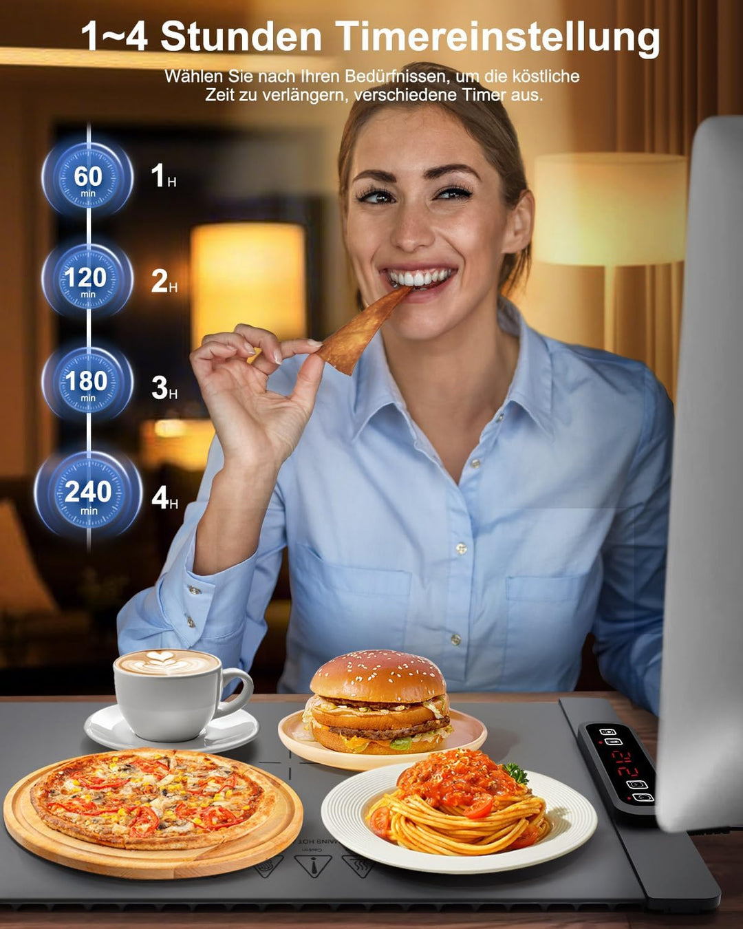 AUTOPkio Warmhalteplatte für Speisen, Speisenwärmer Elektrisch Wärmeplatte Buffetwärmer 4H Timing Au