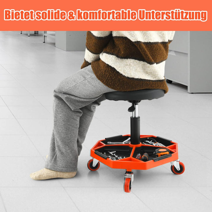 GOPLUS Werkstatthocker 41-56cm höhenverstellbar, Rollhocker mit Werkzeugablage & 4 Universalrädern,