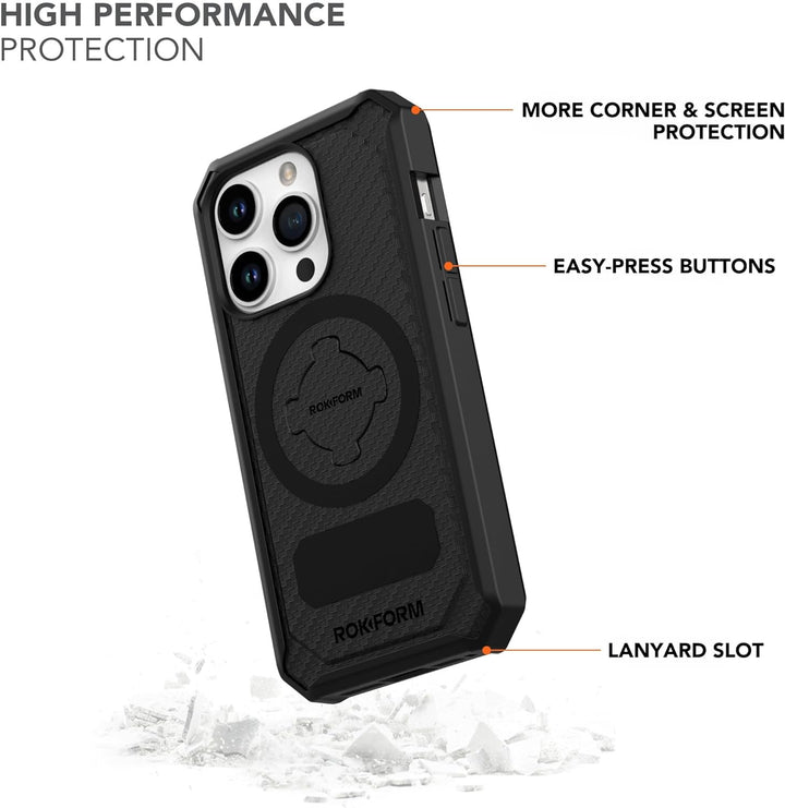Rokform - iPhone 15 Pro Hülle, Rugged Serie, magnetisch, iPhone 15 Pro Hülle mit RokLock Drehverschl