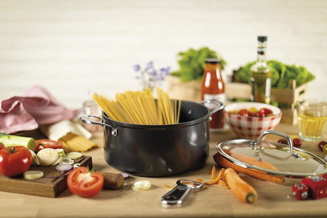 KUHN RIKON Easy Pro Kochtopf beschichtet mit Glasdeckel, Aluminium, Induktion, 5,1 Liter/24 cm, Schw