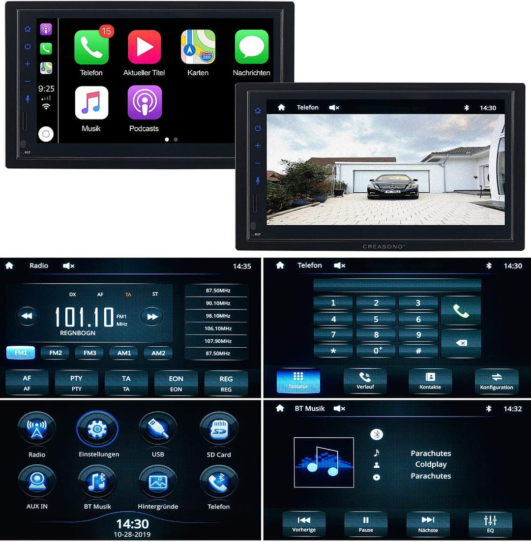 Creasono Autoradio 2DIN: 2-DIN-Autoradio mit Apple CarPlay, DAB+, Freisprecher, 17,1-cm-Display (Aut
