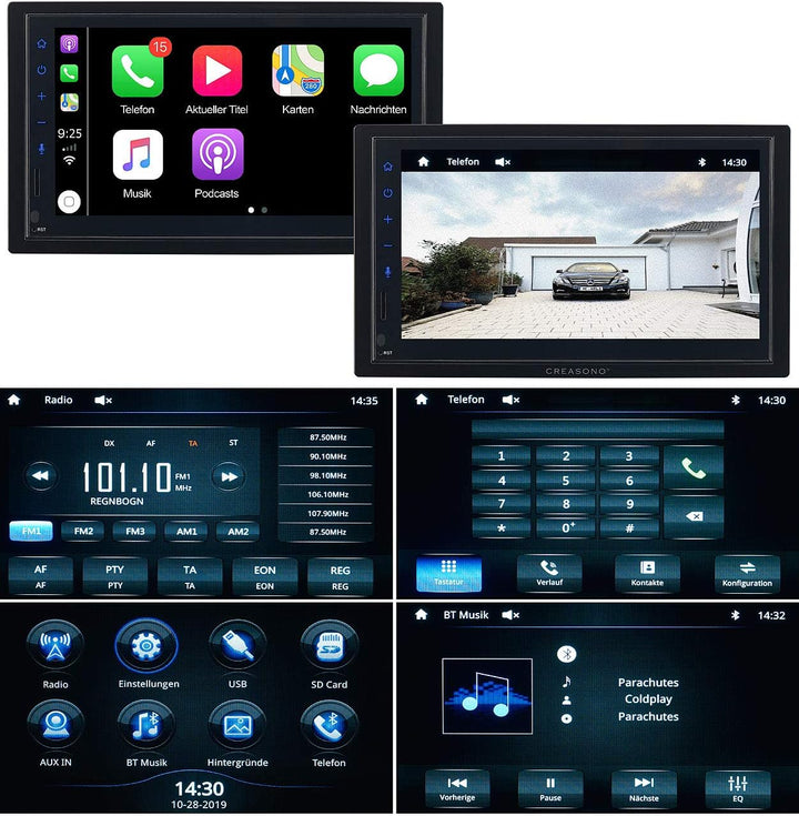 Doppel DIN Carplay: 2-DIN-Autoradio mit Apple CarPlay, Freisprechfunktion, 17,1-cm-Display (Doppeldi