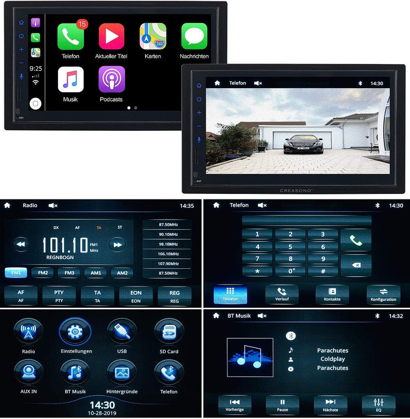 Creasono Autoradio 2DIN: 2-DIN-Autoradio mit Apple CarPlay, DAB+, Freisprecher, 17,1-cm-Display (Aut