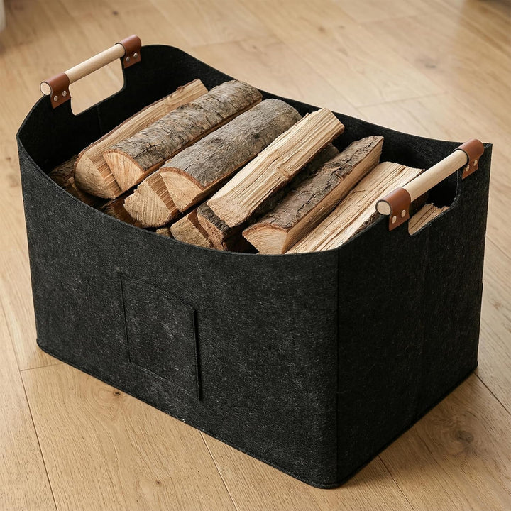 2 Stück Holzkorb für Kaminholz, Brennholzkorb mit Holzgriffen, 60 x 40 x 40cm Kaminholzkorb für Bren