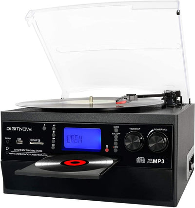 Bluetooth Plattenspieler mit Stereo Lautsprecher, LP Vinyl zu MP3 Konverter, 3 Geschwindigkeit Schal