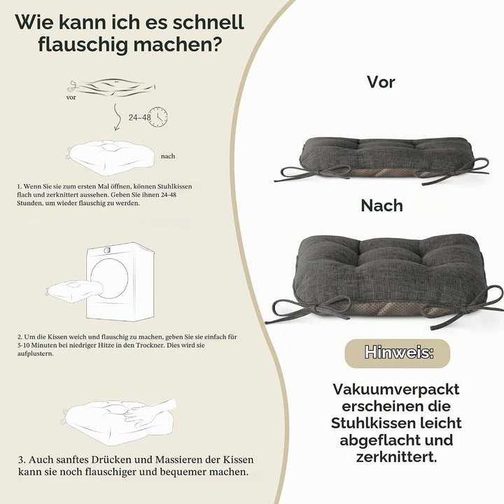 AddGrace 6er Set Sitzkissen 40 x 40 x 10cm Dunkelgrau | Weiche Stuhlkissen mit Hochwertiger Polsteru