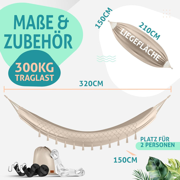 KESSER® Hängematte 320x150 cm belastbar bis 300 kg, wetterfeste & atmungsaktive Tuchhängematte mit F