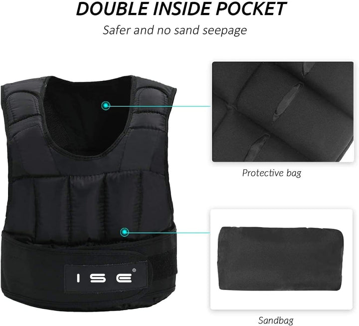 ISE Gewichtsweste Verstellbar von 5 kg 10 kg 15 kg 20 kg 25 kg 30 kg Gewicht Warnwesten für Gewicht