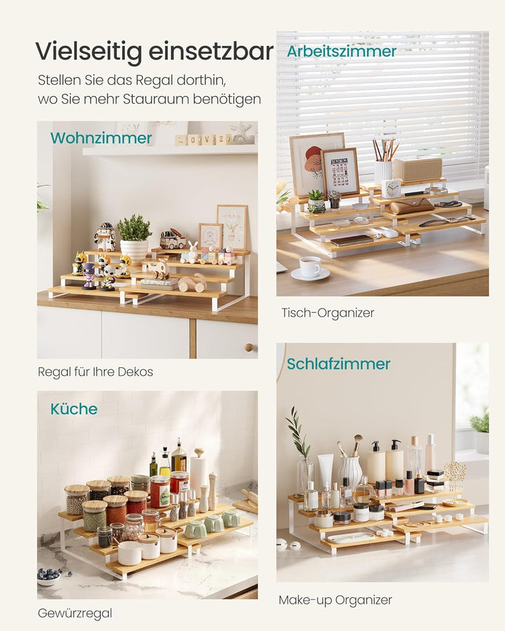 SONGMICS Gewürzregale, Küchenregale stehend, Küchen-Organizer, 2er Set, Holzwerkstoff, je 4 Ablagen,