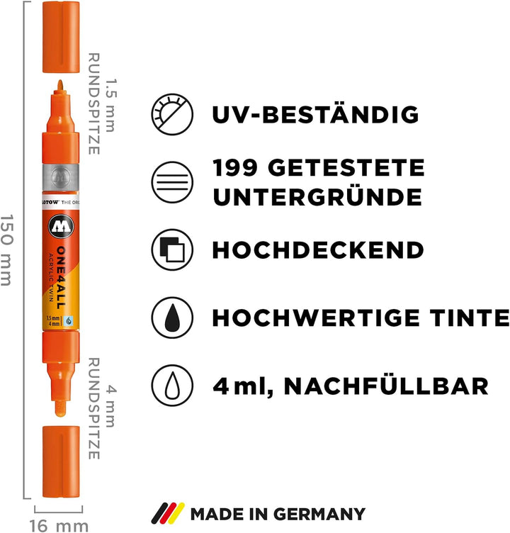 Molotow One4All Acrylic Twin Marker (Strichstärke 1,5 mm und 4 mm, hochdeckend und permanent) 3 Stüc