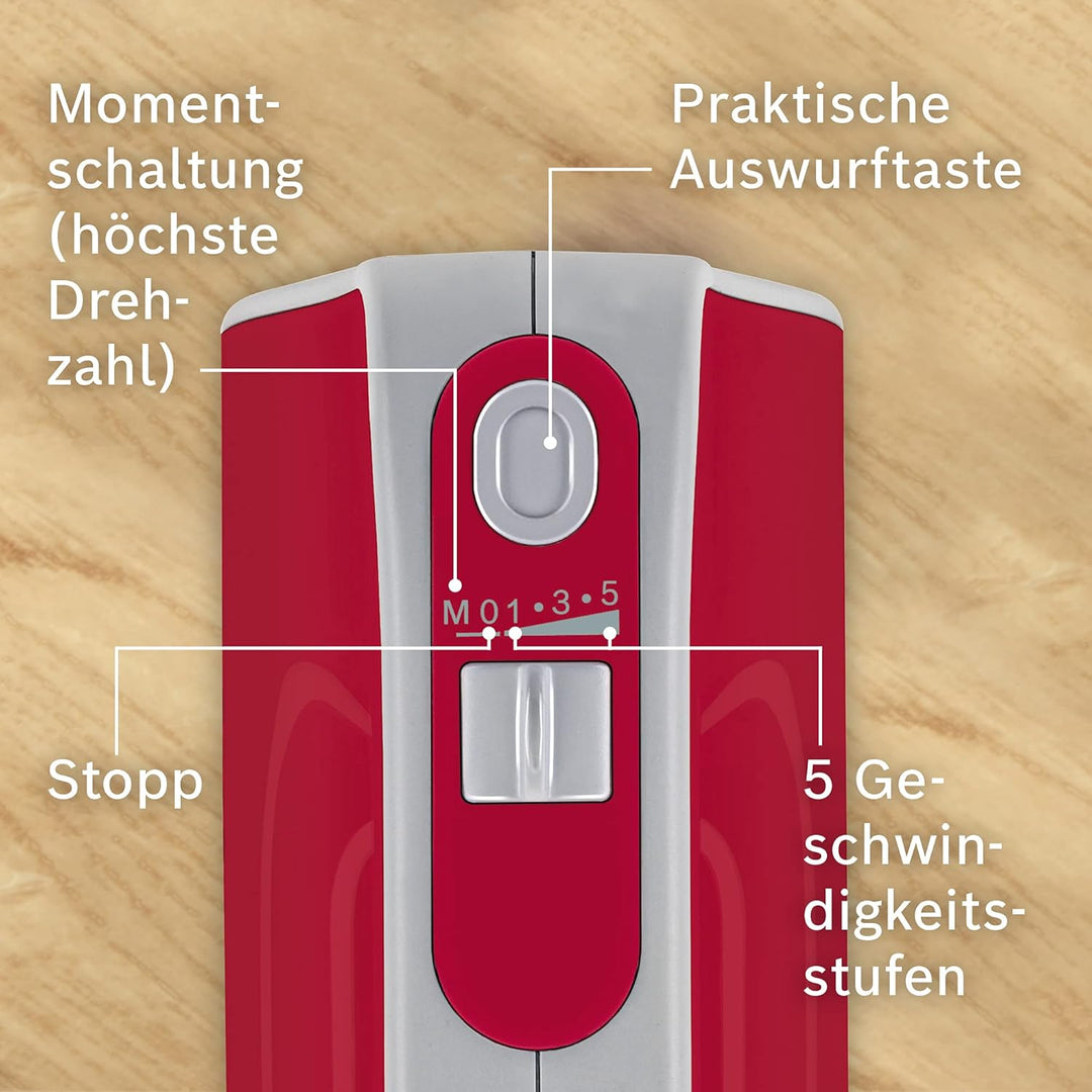 Bosch Handrührer Styline MFQ40303, 2 Rührbesen, 2 Edelstahl-Knethaken, spülmaschinengeeignet, 5 Stuf