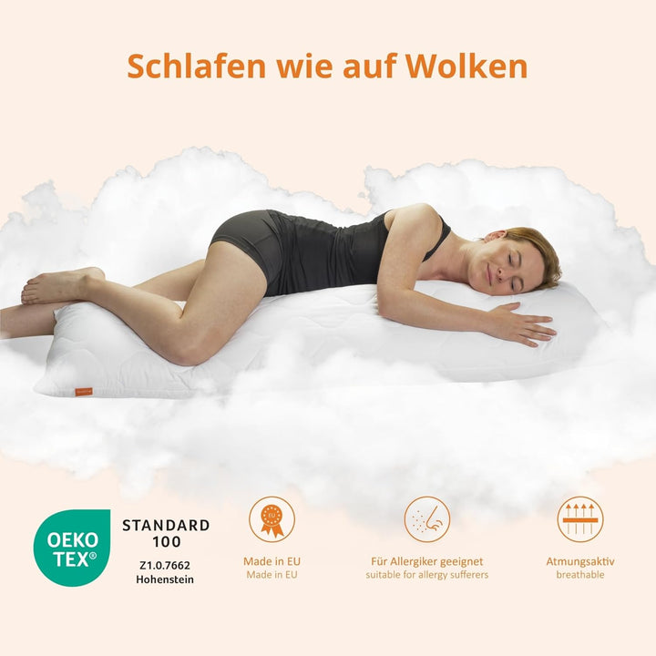 sleepling Seitenschläferkissen 40 x 145 cm, Body Pillow, langes Kissen mit Bezug aus 100% Softer Mik