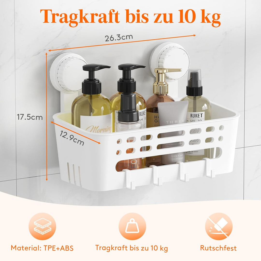 Lifewit Saugnapf Badregal, Duschablage Ohne Bohren, Kunststoff Bad Duschablage mit 4 Haken Duschrega
