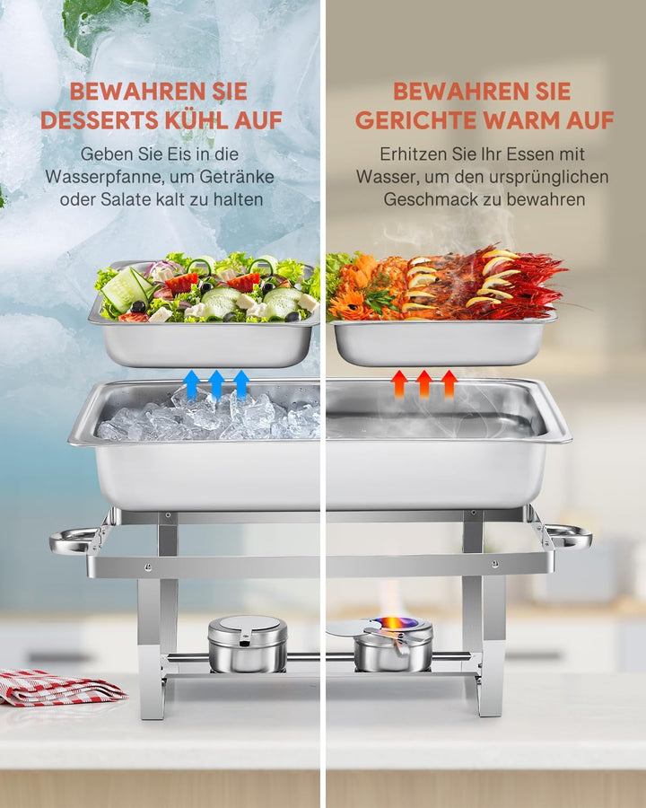 Wilprep Chafing Dish Edelstahl Buffet-Set Warmhaltebehälter Speisenwärmer Wärmebehälter Rechaud für