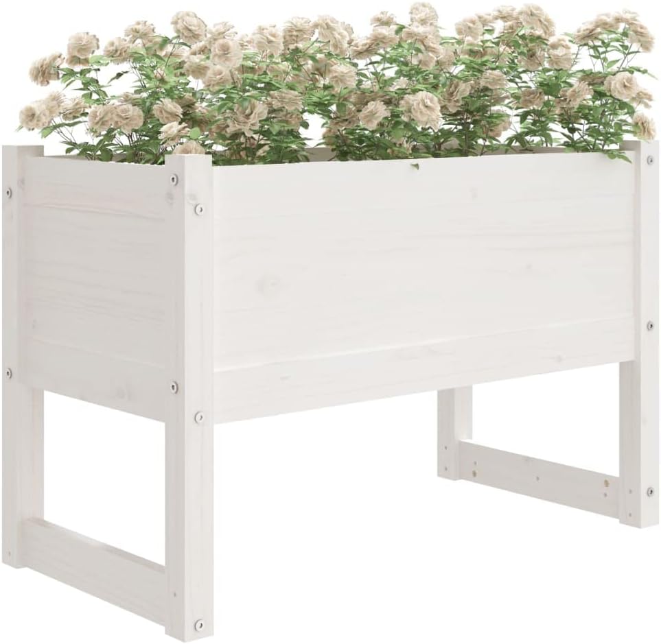 homiuse Pflanzkübel Weiss 78x40x52 cm Massivholz KieferHochbeet Blumentopf Gross PflanzküBel Gross A