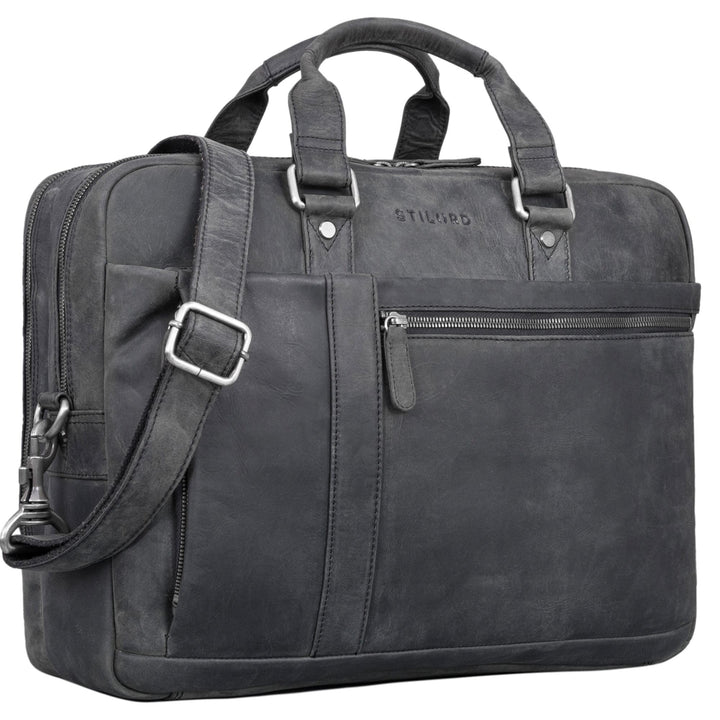STILORD 'Nico' Grosse Businesstasche aus Hochwertigem Leder für 15.6 Zoll Laptop, Farbe:carbon - gra