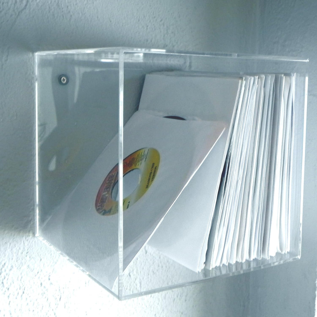 7even Acryl Design Cube 20cm, 4mm, incl. Wall Mount/transparentes CD, Single oder DVD Wandregal