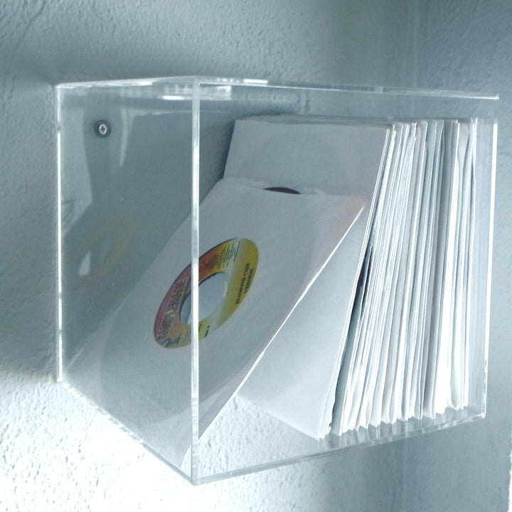 7even Acryl Design Cube 20cm, 4mm, incl. Wall Mount/transparentes CD, Single oder DVD Wandregal