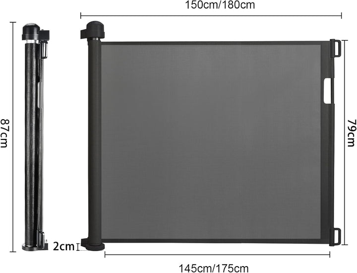 XMTECH Türschutzgitter Ausziehbar Treppenschutzgitter 0-180cm Schwarz Einziehbares Treppenschutzroll
