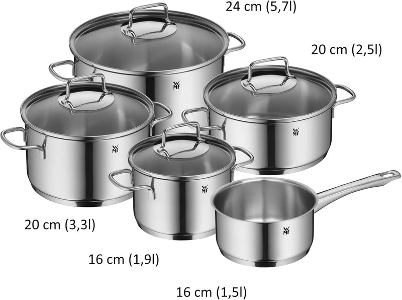 WMF Astoria Vorteils Topfset Induktion 5-teilig, Kochtopf Set mit Glasdeckel, Cromargan Edelstahl po