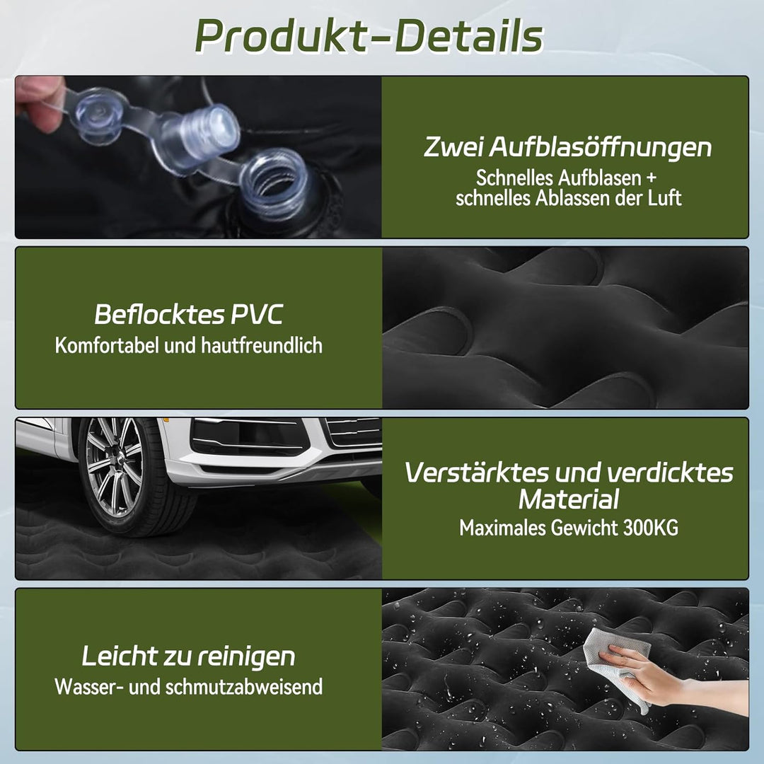 Auto Matratze, SUV Auto Luftmatratze mit Luftpumpe, 2 Kissen, Verdickte Beflockung Aufblasbare Auto