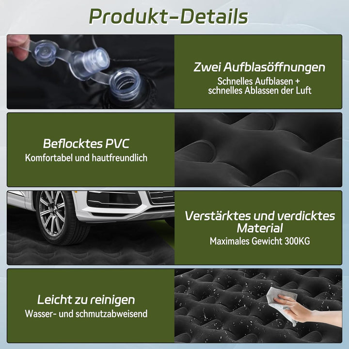 Auto Matratze, SUV Auto Luftmatratze mit Luftpumpe, 2 Kissen, Verdickte Beflockung Aufblasbare Auto