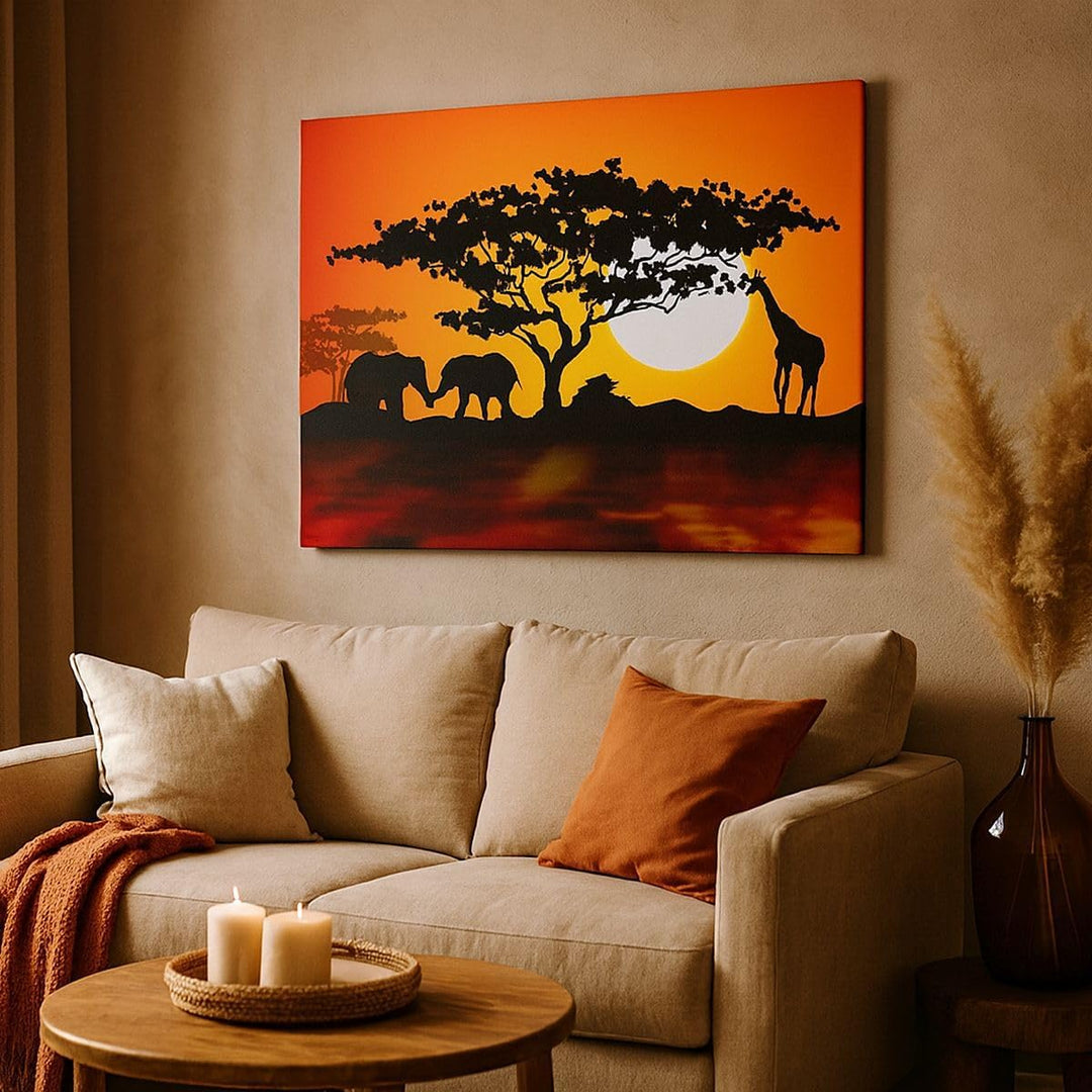 Bilder auf Leinwand Tiere Safari Savanne Giraffe Leinwandbild 70x50cm Wandbilder Dekoration Wohnzimm