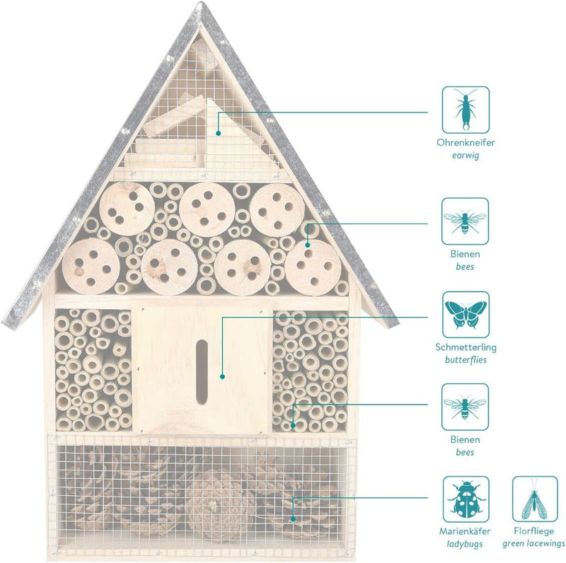 Navaris Insektenhotel aus Holz - Naturbelassenes Insekten Hotel für Fluginsekten - für Bienen Marien