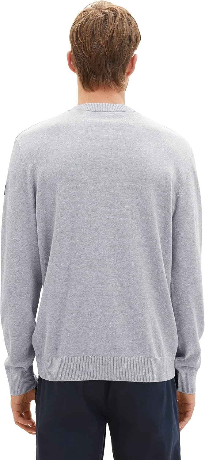 TOM TAILOR Herren Crew-Neck Strick-Pullover im Struktur-Mix M 12035-grey Heather Melange, M 12035-gr
