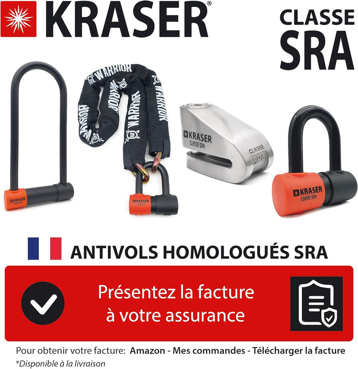 KRASER KR10S Motorrad Alarm Vorhängeschloss, 120dB Double Lock Anti-Diebstahl Bike Disc Clip mit War