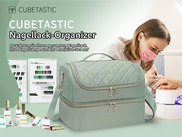 Doppelschicht Nagellack Organizer Tasche - Aufbewahrungsbox für 45 Flaschen und Eine Nagellampe, Kos