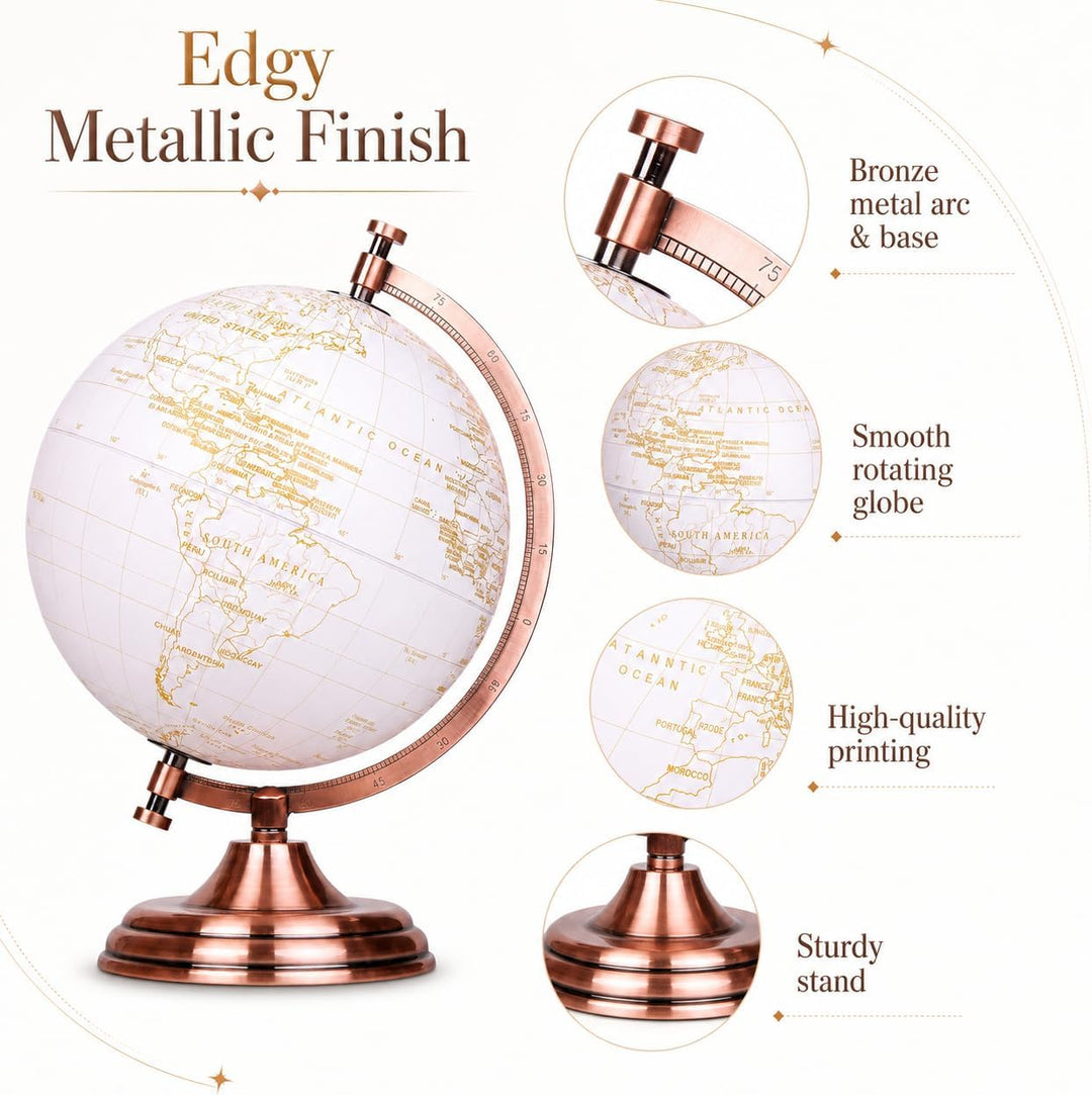 Exerz 20cm Globus Golden Farbe Metallisch - Pädagogische, Geografische, Moderne Desktop-Dekoration -