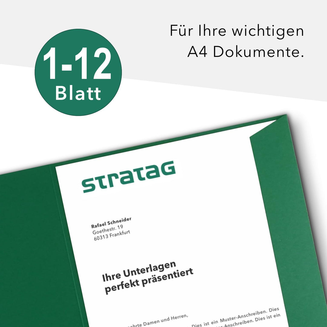Präsentationsmappe A4 in Blattgrün (20 Stück) - sehr stabiler 350 g/m² Naturkarton - direkt vom Hers