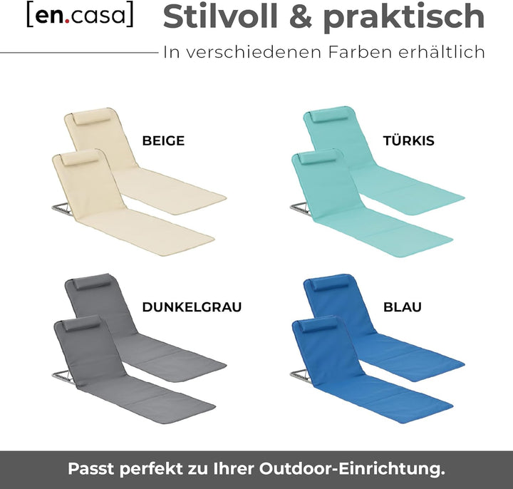 [en.casa] Strandmatte Donostia 2er Set Sonnenmatte klappbar Dunkelgrau Strandliege mit Verstellbarer