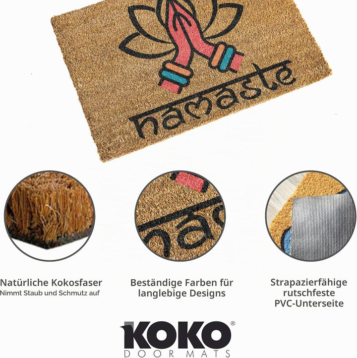 KOKO DOORMATS Kokos Fussmatte aussen mit Anti-Rutsch PVC | Lustige Türmatte Hola - Cat &amp; Dog | Umwel