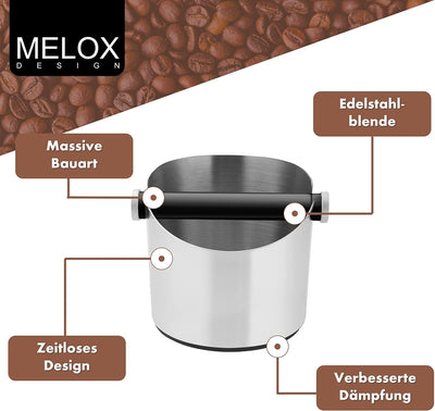 MELOX - Premium Abschlagbehälter für Siebträger Edelstahl - Kaffee & Espresso Siebträger Abklopf-Beh