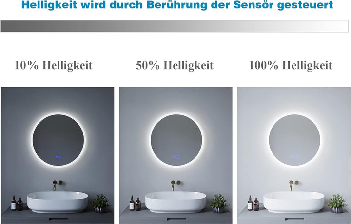 AQUABATOS® LED Badspiegel mit Beleuchtung Rund 60 cm Wandspiegel Badezimmerspiegel Beheizt lichtspie
