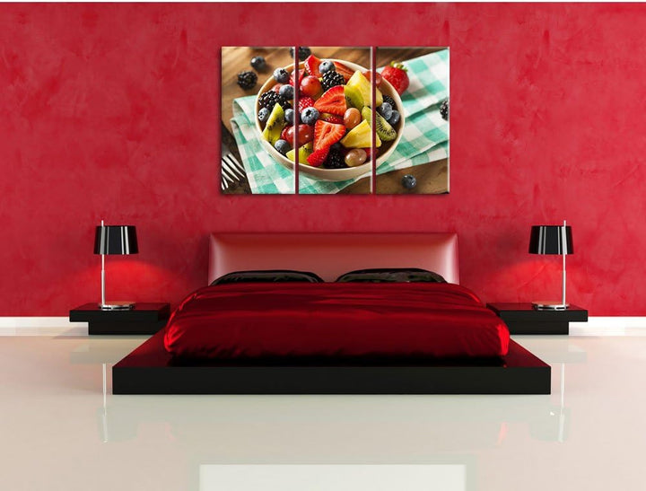 Pixxprint Gesunde Obstvielfalt / 3-Teilig/Gesamtmass 120cm Leinwandbild bespannt auf Holzrahmen/Wand