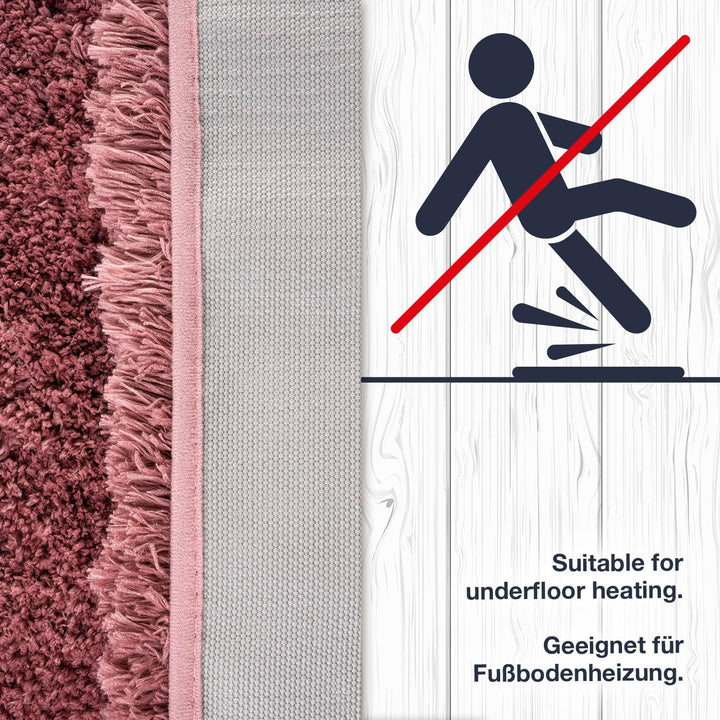 WohnDirect Premium Hochflor Badezimmerteppich Rosa • Rutschfester & Extra Flauschiger Badvorleger •
