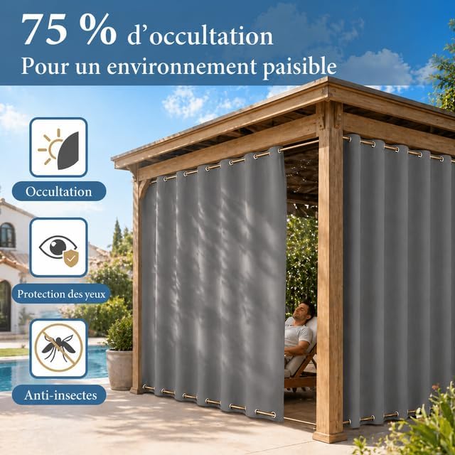 Rosnek Outdoor Vorhang Wetterfest mit Obere Ösen,2 Stück Gewichtet Outdoorvorhänge 213x254cm Outdoor