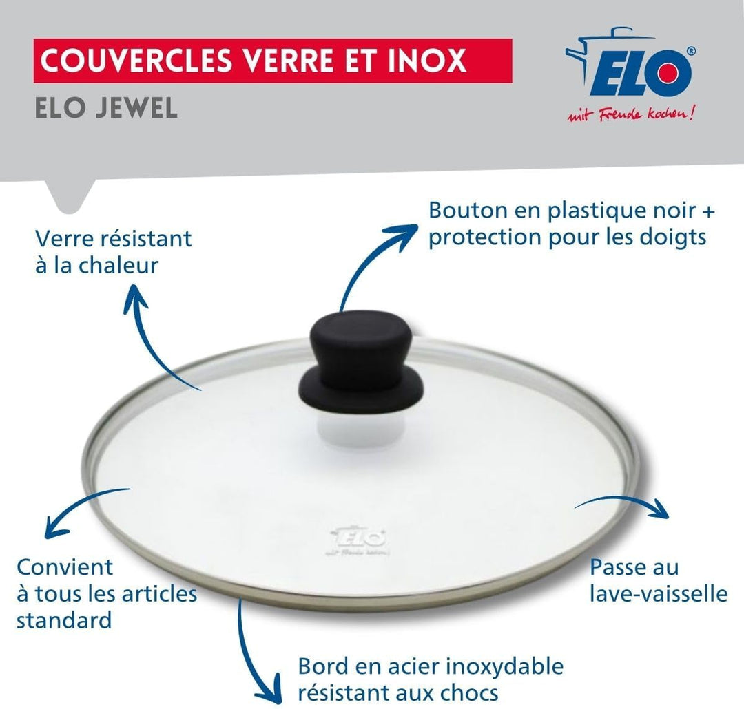 Elo 9808050 Pfannen-Set, 3-teilig, Aluminium und 3 Glaskochdeckel, Pfanne für alle Herdarten ausser