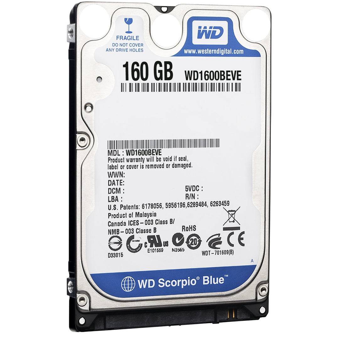 Western Digital WD1600BEVE Scorpio Blue 160GB interne Festplatte (6,4 cm (2,5 Zoll), 5400rpm, 8MB Ca